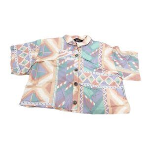 VTG Panhandle Slim Large Women Crop Pastel Southwestern Button Top Western EUC